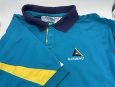 Polo uomo vintage Le Coq Sportif tennis anni 90 color teal block slvs cotone XL