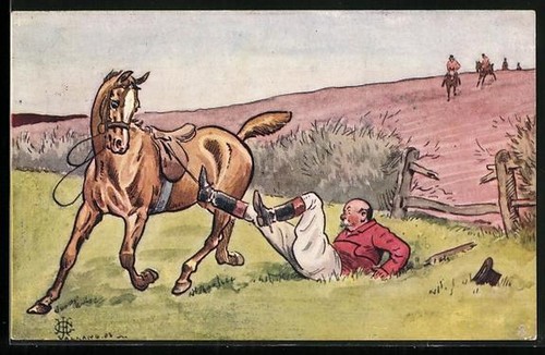 Cartolina cavaliere caduto - cartolina,