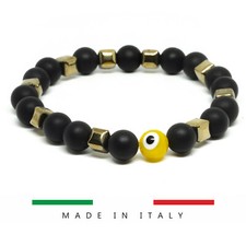 Bracciale nero braccialetto ematite OCCHIO GRECO MURANO malocchio portafortuna