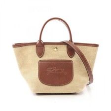 Borsa a tracolla Longchamp Le Pliage XS pelle paglia tela beige marrone NUOVA