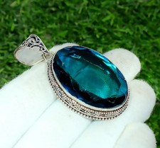 Ciondolo Londra pietra preziosa topazio blu fatto a mano argento sterling 925 gioiello taglio ovale