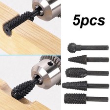 Set 5 pz frese rotanti in acciaio 1/4 gambo legno intaglio raspa nero punte trapano utensili