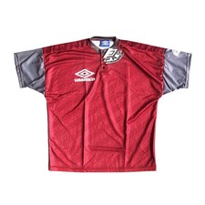 Camicia allenamento Umbro Pro vintage anni 90 nuova con etichetta uomo L rosso grigio fondo di magazzino 3 bottoni
