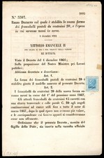 EMISSIONE FRANCOBOLLO L.BIGOLA-R.DECRETO 1866-FIRMA del PERITO sul FRANCOBOLLO