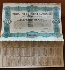 1926 CERTIFICATO AZIONARIO 1 AZIONE 100 LIRE SOCIETA' FERROVIE NAPOLETANE NAPOLI