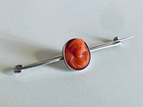 Broche argent camee - , corail