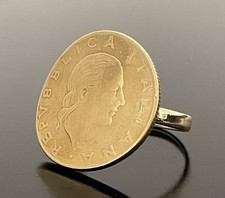 Anello in oro giallo massiccio 14 carati Milor Italia 200 lire misura dichiarazione moneta