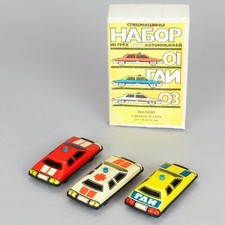 USSR - set of 3 tin mini cars - gioco latta macchine - taxi police ambulance '70