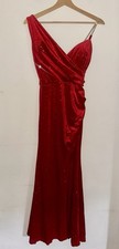 Vestito rosso elegante lungo in velluto brillantinato con strass e spacco donna