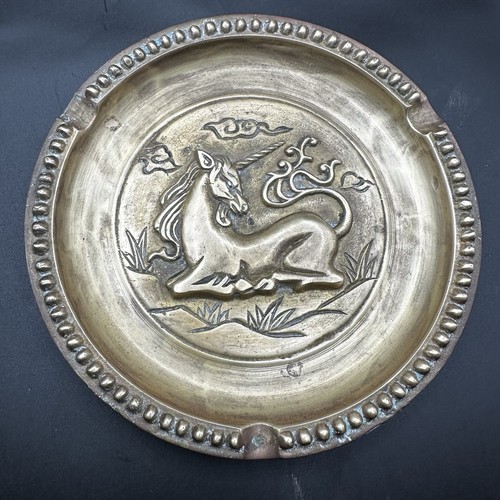Vintage unicorn brass ashtray - vintage,