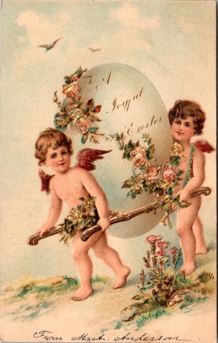Cartolina pasquale due angeli