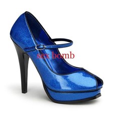SEXY decolte' GLITTER n. 37 spuntate BLU PERLATO plateau tacco 13 GLAMOUR !
