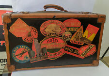 ♥ VALIGIA VINTAGE SUITCASE ADESIVI HOTEL MIDCENTURY DESIGN ANNI 50 NERA baule