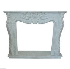Camino Stile Luigi XVI Marmo Bianco Classic Stone White Carrara Marble Fireplace