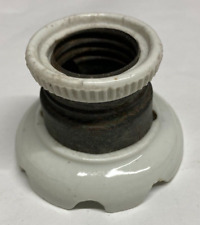 Vecchio Portalampada In Ceramica e Ottone Da Parete Attacco E27 Vintage