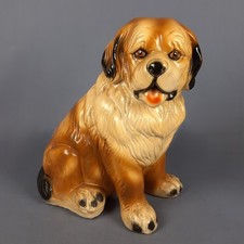 Scultura Cane St. Bernardo Marrone In Gesso Maiolica Statua Vintage Anni ‘70