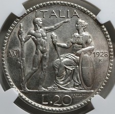 ITALIA 20 Lire 1928 R VI NGC