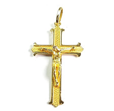 Ciondolo croce in oro massiccio 18k vintage anni '70 Italia da uomo crocifisso