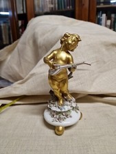 Gruppo Putto suona mandolino Oro Zecchino  Capodimonte.  H. 20 V2 ^