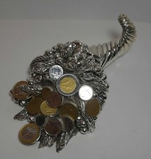 Cornucopia con Euro Laminata Argento cm 20 Scultura Portafortuna