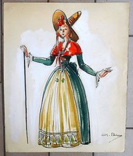 ALDA BESSO TECNICA MISTA FIGURINO FEMMINILE MODELLO ABBIGLIAMENTO - COLMO GOLIA