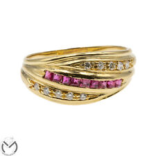 Anello in oro giallo 18 kt 750 diamanti 0,15 ct e rubini -373/VV-