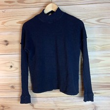 Top Amadi XS manica lunga blu navy a costine spalle scoperte finto collo