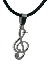 Collana chiave sol violino musicista acciaio anallergico laccio nero uomo donna