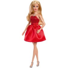 Barbie - Anniversario Mattel 80°, bambola bionda celebrativa in abito rosso rubi