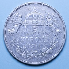 UNGHERIA FRANZ JOSEPH 5 KORONA 1900 KB QBB ARGENTO SILVER COIN MONETA NUMISMATIC