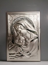 Quadro Arte Sacra,Bomboniera Madonna con Gesù in Argento Prezioso 925,40g. 35x50