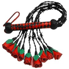 Frustino a 9 Code in Vera Pelle di Mucca con Motivo di Rose e Spine - Flogger Ar