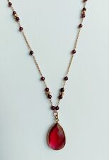 collana in argento 925 laminato in oro rosa, granato e goccia di cristallo  