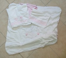 Set Coordinato Cesta Neonata Coperta Lenzuola Cesta bianco rosa 4 Pz