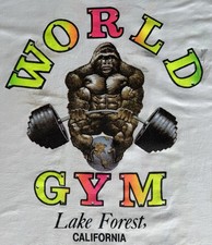 MAGLIETTA VINTAGE MONDO PALESTRA LAGO FORESTA CALIFORNIA ANNI 80 FAMOSA HULK HOGAN GOLDS XL