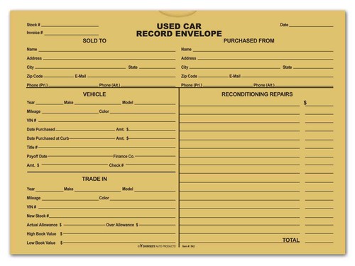 Used car record envelopes - used,