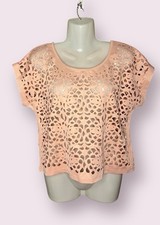 Dotti Women's Size XS Pink Laser Cut Geometric Eyelet Pullover Crop Top