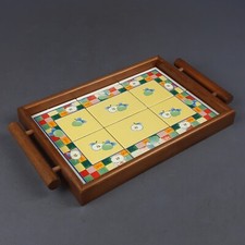 Vassoio Rettangolare Legno Con Piastrelle Ceramica Tema Mela Vintage 1960