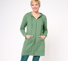 Denim & Co. Giacca tunica Active French Terry regolare con cappuccio e zip davanti edera scura S