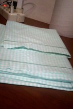 lenzuolo vintage singolo in cotone  federa colore azzurrino verde a quadri leggi