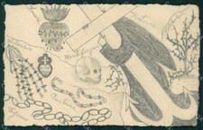 Scheletro Skeleton Teschio Disegnata a Mano cartolina postcard QT5068