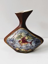 ANTICO VASO DI CERAMICA RIVESTITO IN PELLE DECORAZIONE MARINA VINTAGE ANNI 60