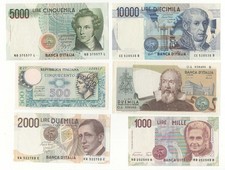 LOTTO X6  2000 LIRE MARCONI 10000 VOLTA 2000 GALILEO 5000 BELLINI 500 MERCURIO