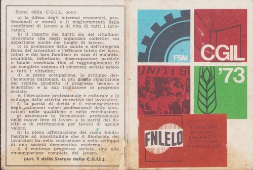 Cgil l tessera 1973 - cgil, c.g.i.l.