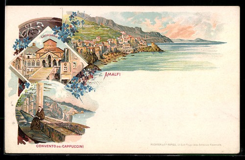 Litografia amalfi veduta del - veduta,