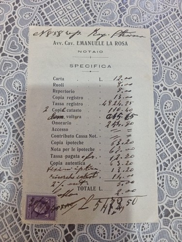 Antica specifica notarile anni - specifica,