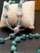 PARURE CON PIETRA NATURALE AGATA BLU PERLE MULTISFACCETATE - BRACCIALE E COLLANA