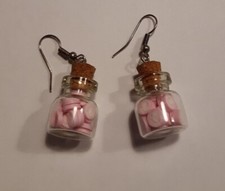 Orecchini pendenti fatti a mano bottigliette dolcetti fimo rosa ragazza bimba