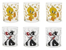 Set 6 bicchieri vetro decorato Looney Tunes Titti e Silvestro cl 25