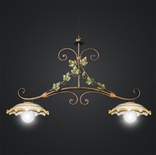 LAMPADARIO BILANCIERE  FERRO BATTUTO FORGIATO RUSTICO CERAMICA CUCINA EDERA